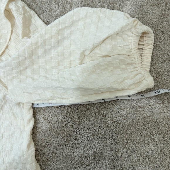 Umgee Ivory Textured Jacquard Blouse Ruffle Cap Sleeve Size L Checkered Prairie - Picture 10 of 10